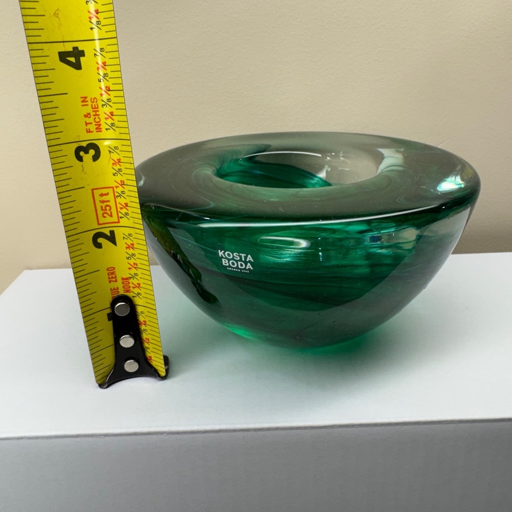 Kosta Boda of Sweden Emerald Green Swirl Atoll Votive Candle Holder